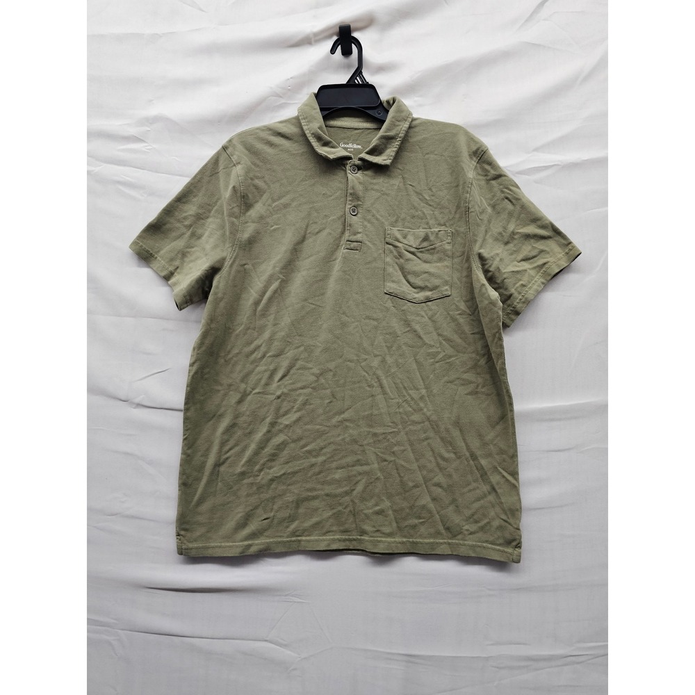 Goodfellow & Co Mens Vintage Pullover Polo Green Cotton Casual Size Large
